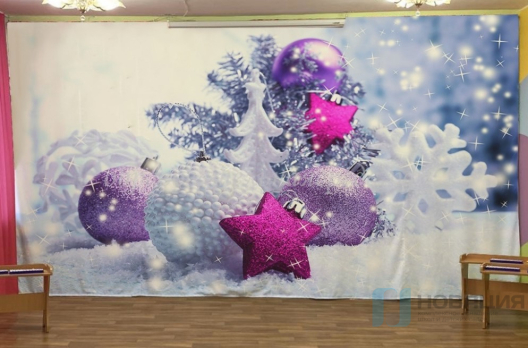 Занавес для сцены Новогодние игрушки, 290х540 см